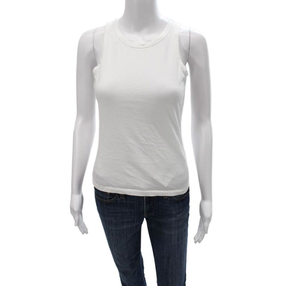 Leallo Womens Racerback Tank White Cotton Sleeveless Top Size S